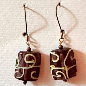 Glass Bead Earrings Purple Cream Swirl Artisan Drop Hook Stephanie Aune Artist